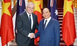 Thủ tướng Nguyễn Xuân Phúc và Thủ tướng Australia Scott Morrison tại Trụ sở Chính phủ. (Ảnh: Như Ý)