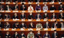 Các đại biểu đeo khẩu trang khi tham gia cuộc họp chiều 21/5. Ảnh: AP