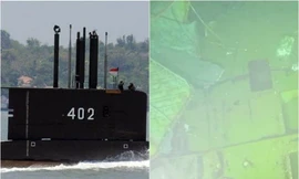Tàu ngầm KRI Nanggala-402 (trái) và xác tàu ngầm dưới biển (phải). Ảnh: Reuters