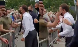 Khoảnh khắc Damien Tarel tát Tổng thống Pháp Macron. Ảnh: Times of Israel