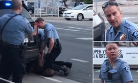 Sĩ quan Derek Chauvin (ảnh trên bên phải) khống chế George Floyd. Ảnh: Facebook