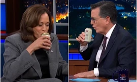 Phó Tổng thống Mỹ Kamala Harris uống bia trên sóng truyền hình