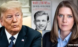 Tổng thống Donald Trump (trái), bà Mary Trump (phải) và cuốn sách của bà Mary (giữa). Ảnh: Yahoo News