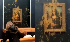 Người biểu tình hất súp bí đỏ lên bức tranh Mona Lisa