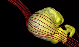 Cấu trúc dạng bong bóng kỳ lạ theo mô tả của nhóm nghiên cứu, khiến các tia vũ trụ (màu đỏ) phải uốn mình né tránh - Ảnh: Merav Opher