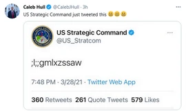 Dòng kí tự khó hiểu được đăng tải trên trang Twitter của Bộ Tư lệnh Chiến lược Mỹ.
