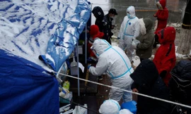 Người dân chờ xét nghiệm ở Đại Liên ngày 8/11. Ảnh: Global Times