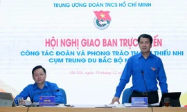 Anh Ngô Văn Cương - Bí thư T.Ư Đoàn phát biểu tại hội nghị. Ảnh: Vương Anh