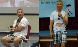 Hình ảnh Giáo sư Trương Nguyện Thành mặc quần đùi giảng bài trước sinh viên gây tranh cãi. Ảnh Facebook Trần Triều. 