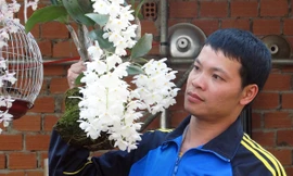 Anh Vũ Huy Hoàng bên cây lan thủy tiên quý hiếm.