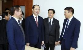 Chủ tịch nước Trần Ðại Quang đến thăm và làm việc với Ðảng đoàn, Ban Thường vụ Liên đoàn Luật sư Việt Nam. Ảnh: TTXVN.