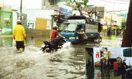 Hàng nghìn tỷ đồng đầu tư chống ngập nhưng khi mưa lớn TPHCM vẫn bị ngập nặng (ảnh lớn). Không chỉ thiệt hại về tài sản, người dân còn đối mặt với ô nhiễm, dịch bệnh (ảnh nhỏ). Ảnh: Ngô Bình.