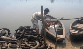 Vỏ lốp cũ đã trở thành vật dụng nuôi hàu phổ biến nhiều năm nay tại Lăng Cô, khiến nhiều người lo ngại.