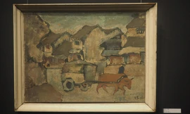 Bức “Phố cũ” được giới thiệu của Bùi Xuân Phái được đấu giá ngày 30/7. Ảnh: Nguyên Khánh.