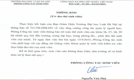 Thông báo thắt chặt quản lý sinh viên với giải pháp đeo thẻ sinh viên của trường Đại học Luật Hà Nội.