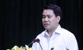 Chủ tịch UBND thành phố Hà Nội Nguyễn Đức Chung phát biểu tại buổi công bố dự thảo kết luận thanh tra. Ảnh: Tú Dũng.