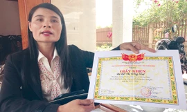 Giấy khen cô Huế của Chủ tịch UBND huyện Lệ Thủy ngay trước thời điểm miễn nhiệm, chuyển trường đối với cô Huế.