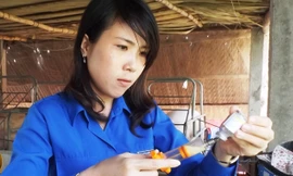 Chị Như đang pha chế thuốc.