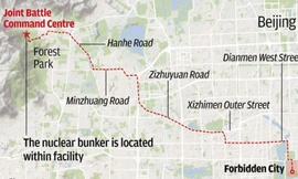 Vị trí Trung tâm chỉ huy, hầm tránh bom hạt nhân ở Bắc Kinh. Ảnh: SCMP.