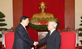 Tổng Bí thư Nguyễn Phú Trọng tiếp Chủ tịch Quốc hội Trung Quốc Trương Đức Giang. Ảnh: TTXVN.