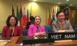 PGS.TS Nguyễn Thị Hiền (bìa trái) trong Đoàn VN tham dự Hội nghị lần thứ 11 của UBLCP UNESCO về bảo vệ Di sản VHPVT. Ảnh: Lan Hương.