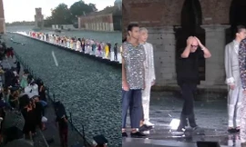 Khách mời bỏ chạy khi mưa đá trút xuống. Ảnh: Just Jared.