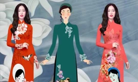 Mẫu quảng cáo áo dài vi phạm tác quyền của công ty In vải H.G.L. vẫn hiện diện trên trang web công ty dù các hoạ sỹ đã cảnh báo