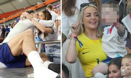 Các cầu thủ Anh 'giải tỏa' với vợ và bạn gái ngay trên khán đài sau trận thắng Iran 