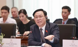 Chủ tịch Quốc hội Vương Đình Huệ phát biểu tại buổi tiếp. (Ảnh: Doãn Tấn/TTXVN)