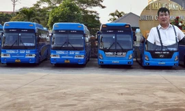 18 xe khách bị khóa bánh, niêm phong tại bến xe Thượng Lý và chân dung bị can Tạ Quyết Thắng (ảnh nhỏ).