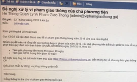 Thư điện tử (Email.com) các đối tượng gửi cho người dân. Ảnh: Cục CSGT.