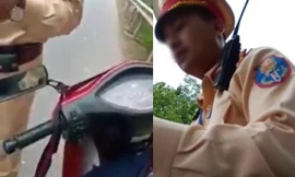 Hình ảnh tổ CSGT tỉnh Vĩnh Phúc bị người dân tố lạm quyền. Ảnh: Cắt từ clip