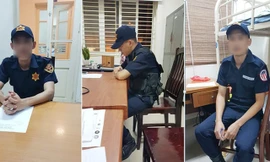 Nhóm bảo vệ tại trụ sơ công an. Ảnh: VT.