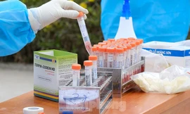 Lực lượng y tế lấy mẫu xét nghiệm diện rộng tại TP Hải Dương.