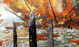 Mô phỏng một trong những trận đánh trên sông Bạch Đằng. Ảnh: Tư liệu mô phỏng