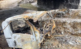 Hiện trường vụ xe bồn chở xăng cháy trên cao tốc Nội Bài - Lào Cai