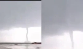 Vòi rồng cao hàng chục mét xuất hiện ở biển Vũng Áng trước giờ bão số 4 đổ bộ