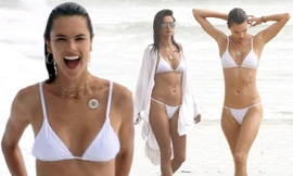 Alessandra Ambrosio bikini trắng thả dáng thiên thần trên biển