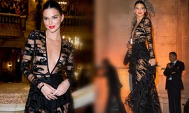 Em gái cô Kim thản nhiên lộ ngực với đầm xuyên thấu táo bạo