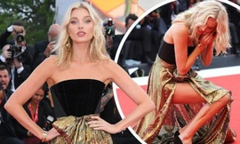 'Búp bê' Thụy Điển Elsa Hosk rơi khuyên tai trên thảm đỏ Venice