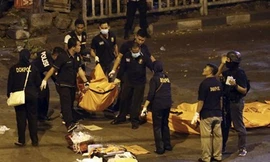 Hiện trường vụ đánh bom hôm 24/5 tại Jakarta. Ảnh: AP 