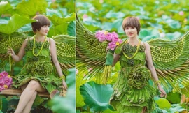 Độc đáo loạt ảnh sen với bộ váy hoàn toàn bằng lá cây