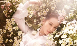 Vợ Ngô Kỳ Long đẹp như công chúa giữa vườn cúc họa mi