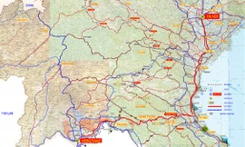 Hướng tuyến dự kiến của cao tốc Hà Nội - Viêng Chăn.