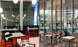 Gấu trúc ngồi ăn cùng bàn với khách