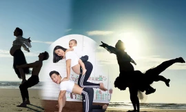 Quốc Nghiệp chống tay lên hông vợ bầu 7 tháng làm xiếc gây tranh cãi