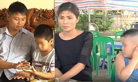 Anh Phùng Giang Sơn, chị Phùng Thị Thu Hiền cùng người con anh chị đã nuôi 6 năm qua 