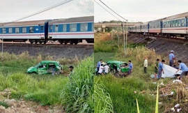 Kinh hoàng tàu hỏa tông taxi văng xuống ruộng, 5 người thương vong