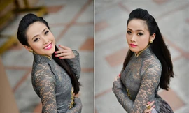 Lê Nhã Uyên khoe đường cong với áo dài ren