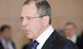 Ngoại trưởng Nga Sergei Lavrov tại cuộc họp báo ở Mátxcơva hôm 8-2 Ảnh: Ria-Novosti